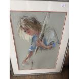 Yvonne Tocher (British 20th Cent.), girl playing cello, pastel, signed lower right, 74cm x 50cm,