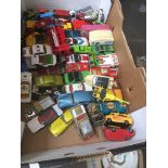 A box of mixed playworn die cast model vehicles inc Corgi, Dinky, etc Catalogue only, live bidding