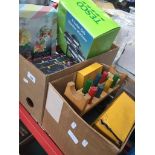 2 boxes of miscellaneous toys, solar garden markers, dessert dishes, etc Catalogue only, live