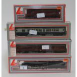 A boxed Lima 00 gauge 42700 loco and tender 205120 MWG together with three boxed coaches 305358 W,