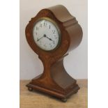 An Edwardian inlaid mantle clock, height 25.5cm, together with a barometer.
