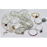 A mixed lot of costume jewellery, mainly marked '925'.