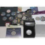 An Elizabeth II 2013 £5 silver proof commemorative coin, together with other commemorative coins.