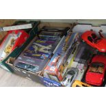 Three boxes of boxed and unboxed model vehicles including Burago, Maisto, Guitoy, Joal Compact Daf
