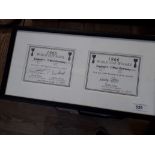 Framed signed scorecards of 1966 World cup winners, Geoff Hurst, Martin Peters & Nobby Stiles,