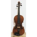 A late 19th century Strad copy, inlaid two piece back length 357mm, bearing 'Copy of...' label, with