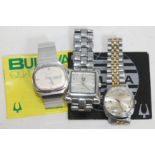 Bulova Accuset and Vantime and aviator stainless steel quartz wristwatches