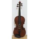 A Klotz copy violin, two piece back length 357mm, bearing label 'Sebastian Klotz Mittenwald 1797',