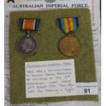 Australian Imperial Force WWI pair awarded to William Daniel Robinson Australian Light Horse 27th