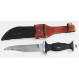 A German Third Reich trench knife with leather scabbard.
