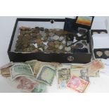 A quantity of GB and world coins and bank notes including commemorative issues etc.