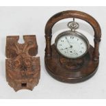 Carrs, Carlisle arcade lever pocket watch and stand and black forest watch holder
