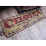 A metal advertisement sign 'Celotex - Structural Insulating Board - For Walls - Ceilings - Roofs"