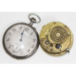Antique Leck Jedburgh fusee pocket watch movement and continental silver pocket watch