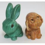 A Crown Devon Bonzo dog and a large Sylvac rabbit, heights 19cm & 25cm respectively.
