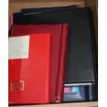 A box of stamp albums / stock books including GB and World.