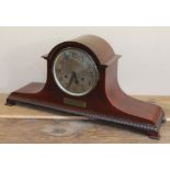 A German eight day mahogany cased mantle clock, length 54cm.