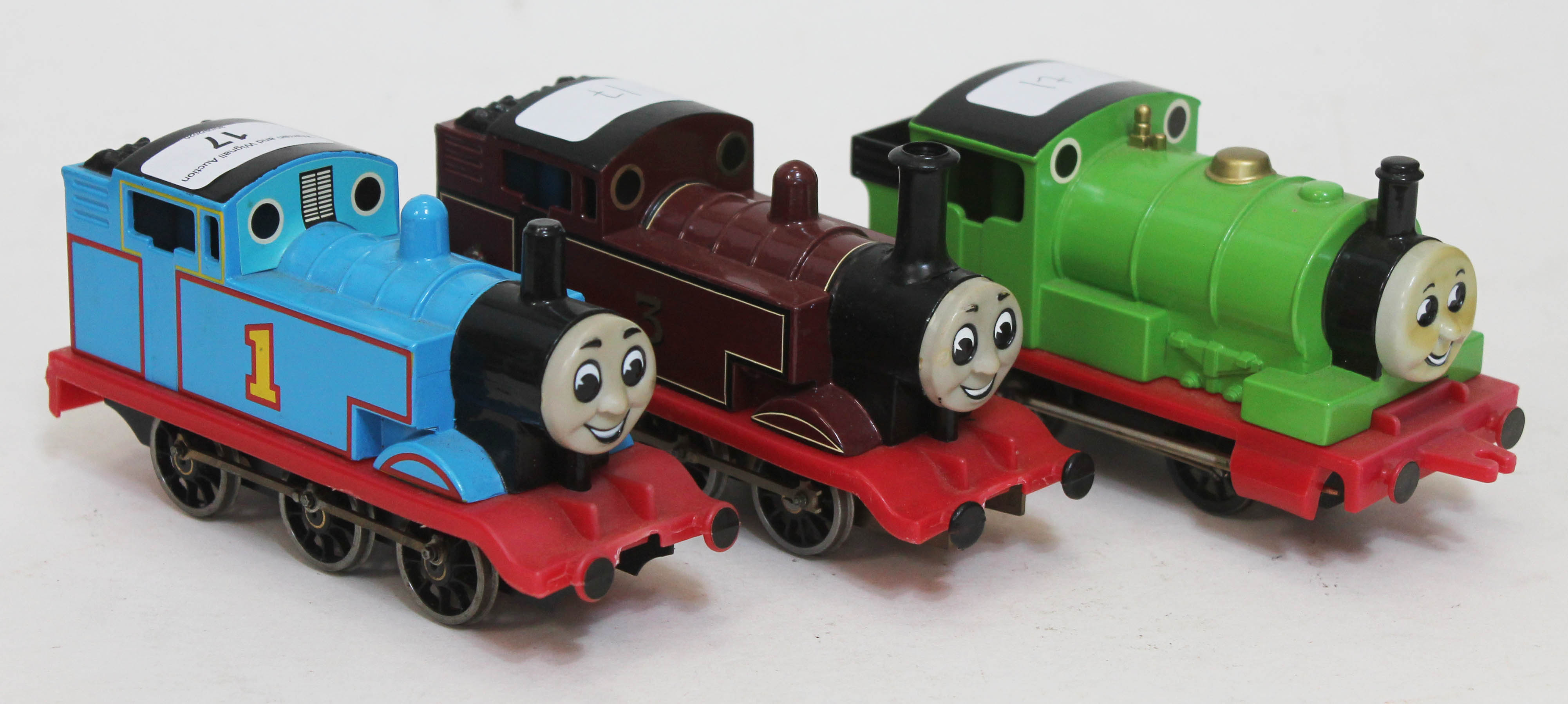 A group of three Thomas the Tank Engine 0 gauge models, possibly kit-built.