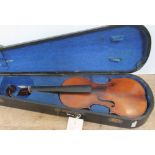 A 19th century violin, one piece back, length 362mm, bearing label 'J Dearlove Violin Maker Leeds