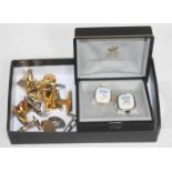 A pair of Royal Copenhagen silver gilt cufflinks in original box together with other cufflinks.