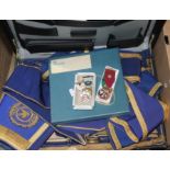 A case containing Masonic regalia including gilt and other medals