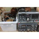 Radio equipment comprising a Yaesu Musen FRG-7 and Yaesu FT-101ZD transceivers, two pairs of vintage