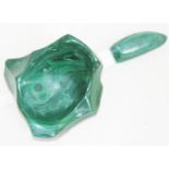 A malachite letter opener and bowl.