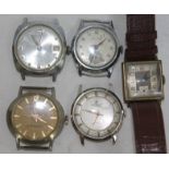 Five gents mechanical wristwatches.
