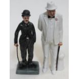 Two Royal Doulton figures: Charlie Chaplin HN2771 and Sir Winston Churchill HN3057.