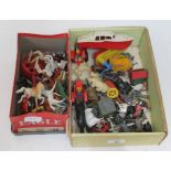 Two small boxes of plastic and lead animals and figures
