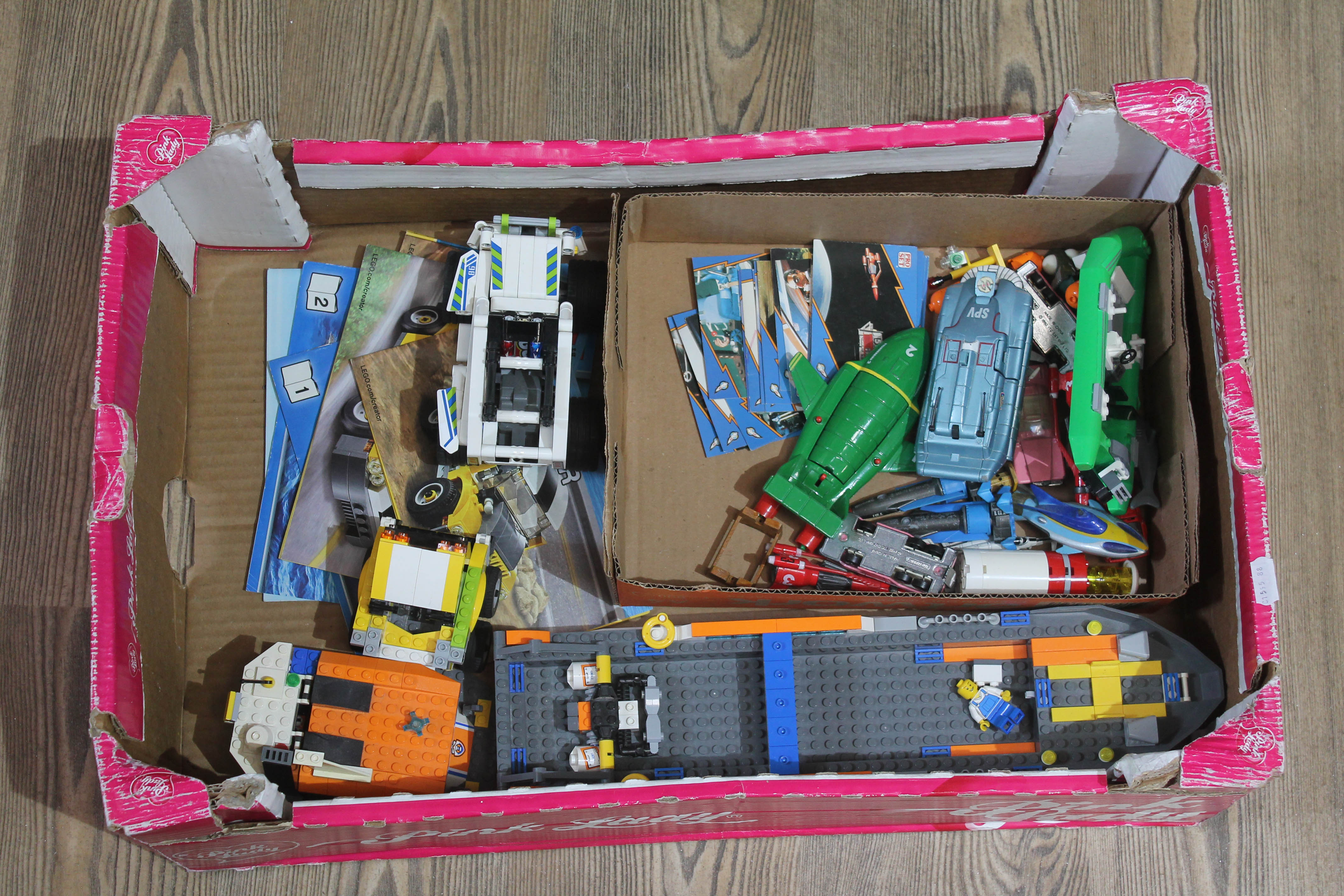 A box of mixed toys including Lego and Matchbox Thunderbirds/Stingray models etc.