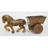 A vintage Mar Toys tin plate horse and cart.