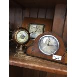 Art Deco 8 Day mantle clock, a vintage ships wheel barometer and a square barometer. Catalogue only,