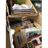 2 boxes of football programmes, Shootout cards, football related items, books, observer books,