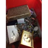 A box of costume jewellery and badges etc Catalogue only, live bidding available via our website. If