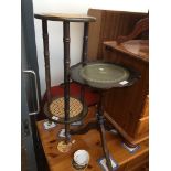 A tripod table and 2 tier bergere table Catalogue only, live bidding available via our website. If
