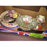 Box of ceramics inc. Royal Doulton plates and Chinese bowl etc. Catalogue only, live bidding