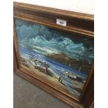 A modern coastal scene oil on canvas, 32cm x 39cm, framed Catalogue only, live bidding available via