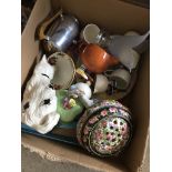 A mixed box of pottery including Nao figure and Crown Ducal flower bowl Catalogue only, live bidding
