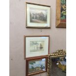 A watercolour, depicting seaside, signed lower left, Gianni, a print depicting ships on sea,