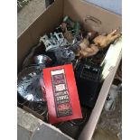 A box of misc including glassware, ceramics, ornaments, cutlery, radio, clocks, etc. Catalogue only,