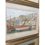 Leonard Oram, the Brixham Belle and other boats in harbour, signed lower right, 27cm x 42cm,