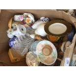 A box of mixed ceramics and gklassware etc Catalogue only, live bidding available via our website.