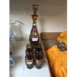 Brown glass vessel and 6 matching glasses Catalogue only, live bidding available via our website. If