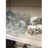 A ollection of drinking glasses and royal souvenir ware pottery Catalogue only, live bidding