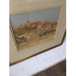 A. Rudd, town scene landscape watercolour, signed lower right, 24cm x 28cm, framed and glazed.