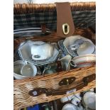 Picnic basket of pottery Catalogue only, live bidding available via our website. If you require P&