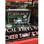 Poker table top set with chips, revolving rack and a card shuffler. Catalogue only, live bidding