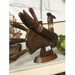 Wooden chicken knife holder with knives Catalogue only, live bidding available via our website. If