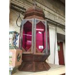 A large external hanging lantern style electric light Catalogue only, live bidding available via our